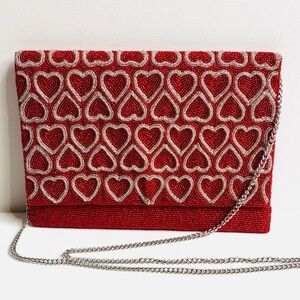 NWT beaded heart shoulder bag or clutch, LA Chic Designs. Valentine’s Day